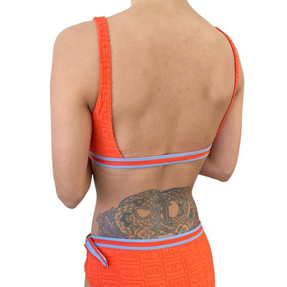 CHANEL Vintage 02S CC Logo Swimsuit Bikini #36 Swimwear Orange Nylon [102707] - Picture 5 of 13
